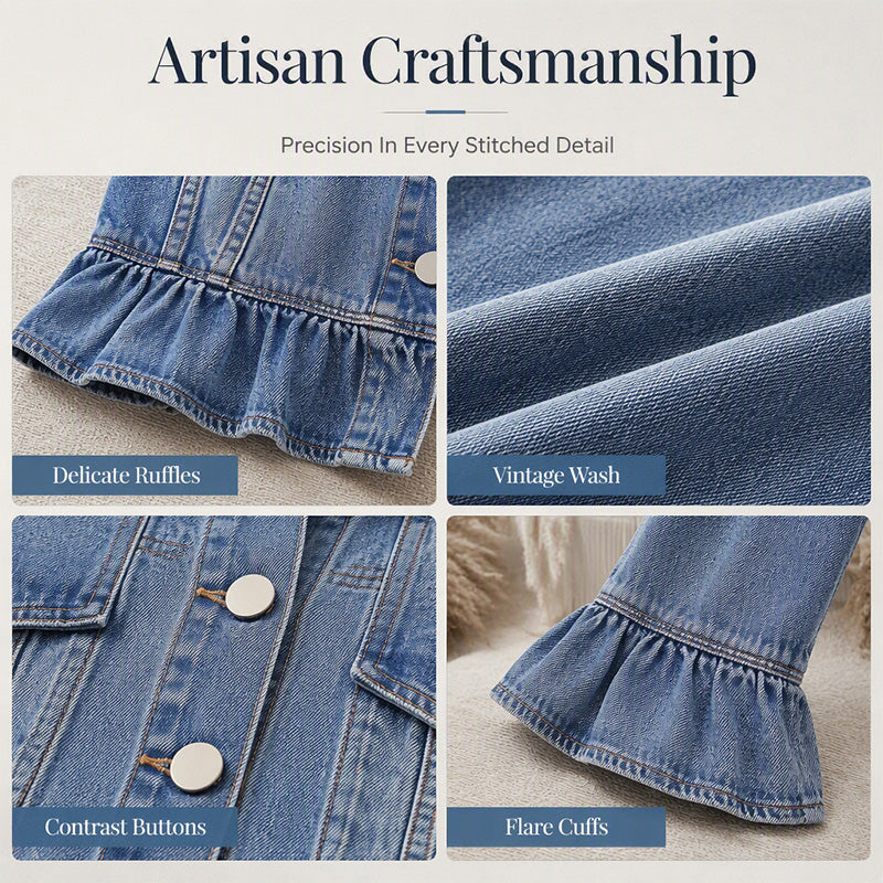 👚✨Women's Cropped Denim Jacket with Ruffle Hem