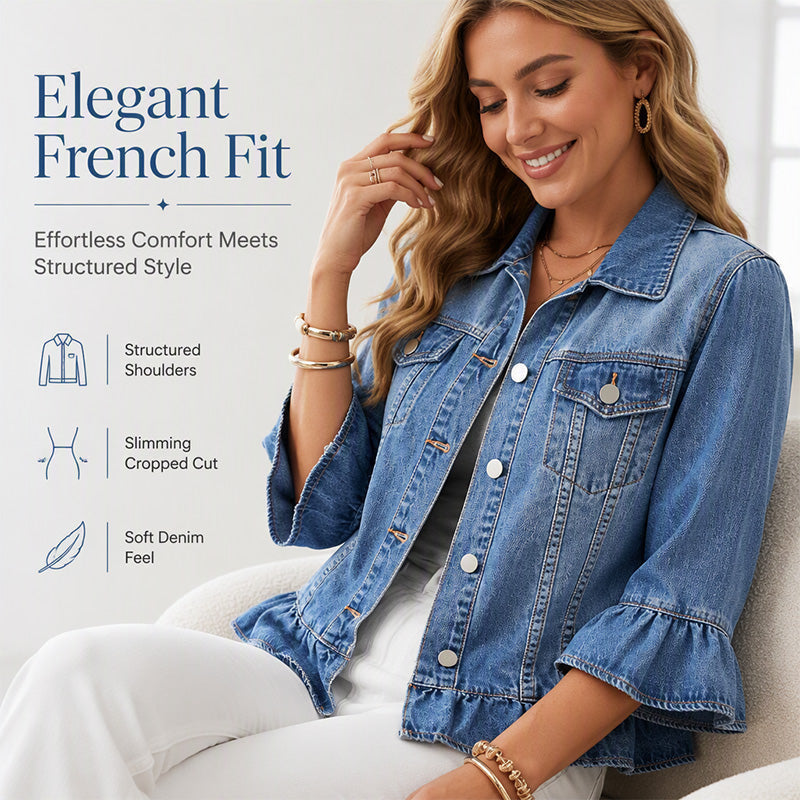 👚✨Women's Cropped Denim Jacket with Ruffle Hem