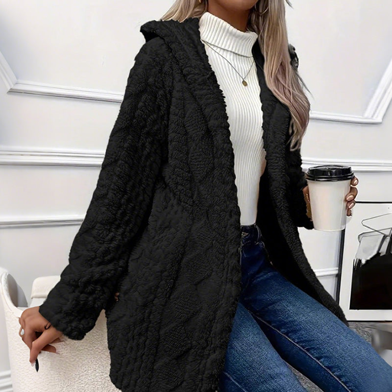 🖤 BLACK FRIDAY SALE 🖤 ☁️ Women's Hooded Plush Fleece Button Jacket | Cozy Warmth & Stylish Comfort