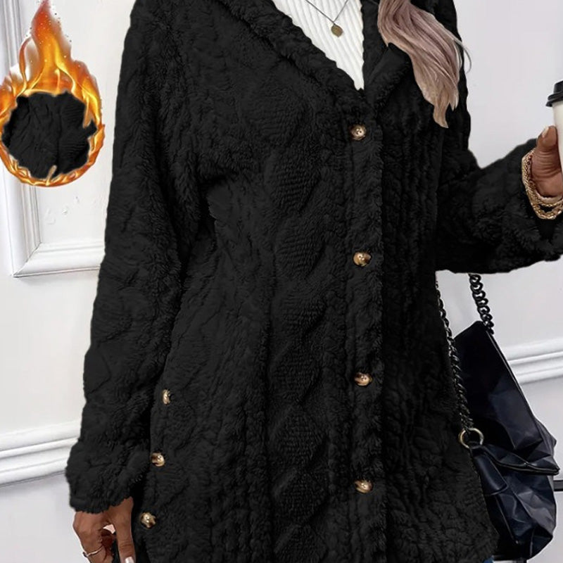 🖤 BLACK FRIDAY SALE 🖤 ☁️ Women's Hooded Plush Fleece Button Jacket | Cozy Warmth & Stylish Comfort
