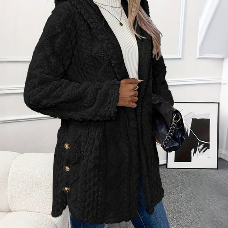 🖤 BLACK FRIDAY SALE 🖤 ☁️ Women's Hooded Plush Fleece Button Jacket | Cozy Warmth & Stylish Comfort