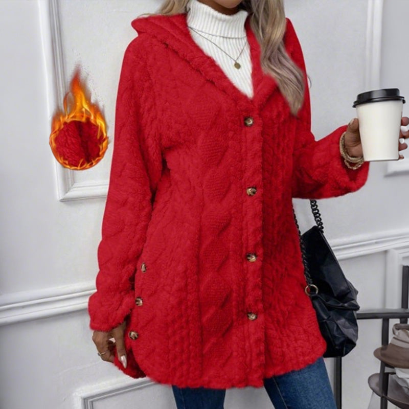🖤 BLACK FRIDAY SALE 🖤 ☁️ Women's Hooded Plush Fleece Button Jacket | Cozy Warmth & Stylish Comfort