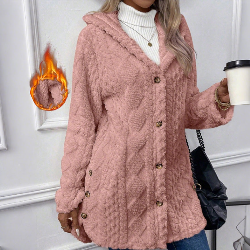 🖤 BLACK FRIDAY SALE 🖤 ☁️ Women's Hooded Plush Fleece Button Jacket | Cozy Warmth & Stylish Comfort