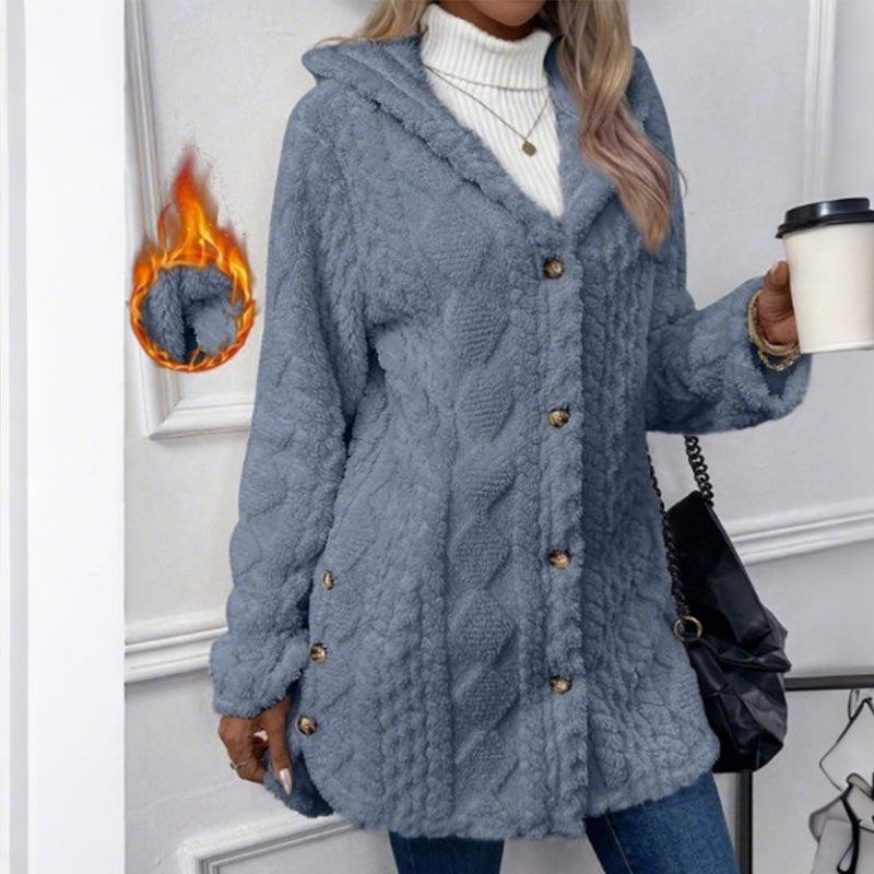 🖤 BLACK FRIDAY SALE 🖤 ☁️ Women's Hooded Plush Fleece Button Jacket | Cozy Warmth & Stylish Comfort