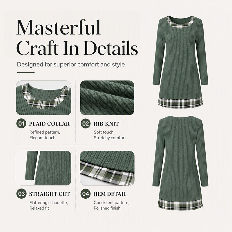 🔥 FINAL HOURS — Women's Casual Plaid Patchwork Knit Dress | Cozy & Chic Everyday Style