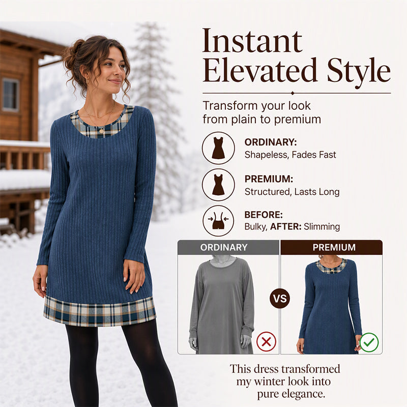 🔥 FINAL HOURS — Women's Casual Plaid Patchwork Knit Dress | Cozy & Chic Everyday Style