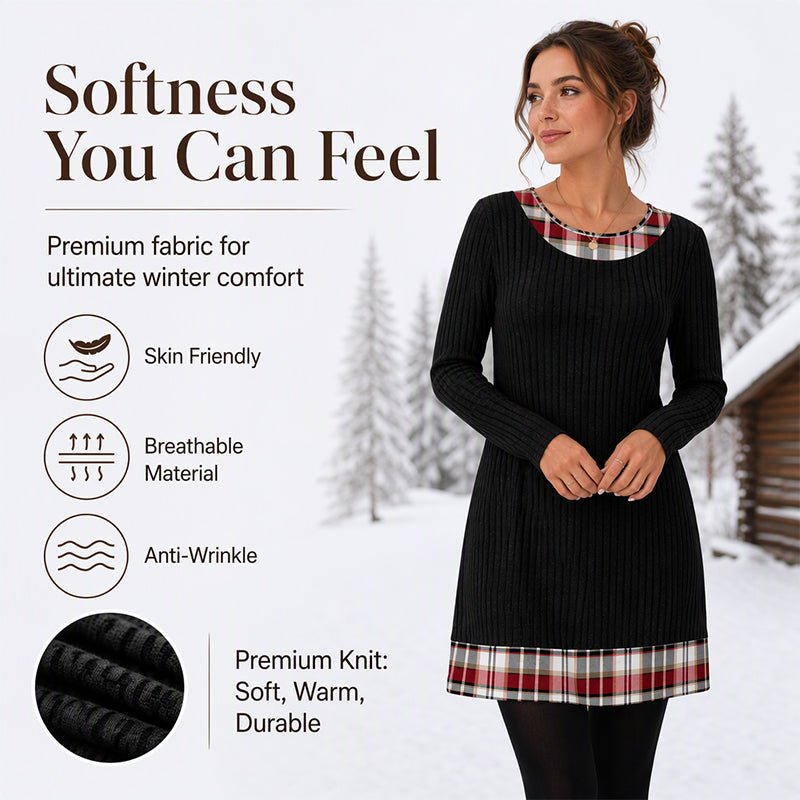🔥 FINAL HOURS — Women's Casual Plaid Patchwork Knit Dress | Cozy & Chic Everyday Style