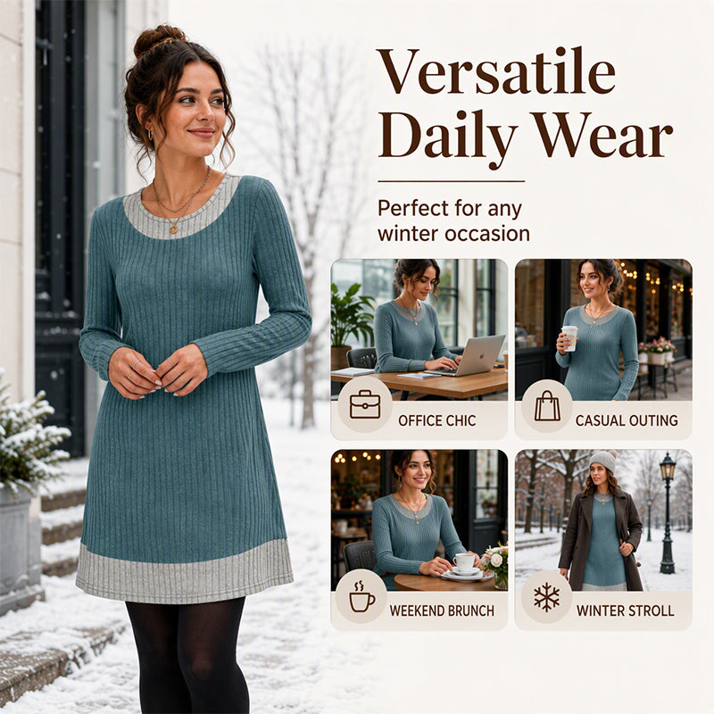 🔥 FINAL HOURS — Women's Casual Plaid Patchwork Knit Dress | Cozy & Chic Everyday Style