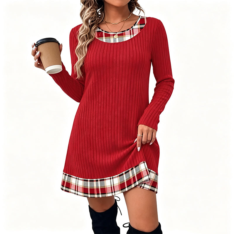 🔥 FINAL HOURS — Women's Casual Plaid Patchwork Knit Dress | Cozy & Chic Everyday Style