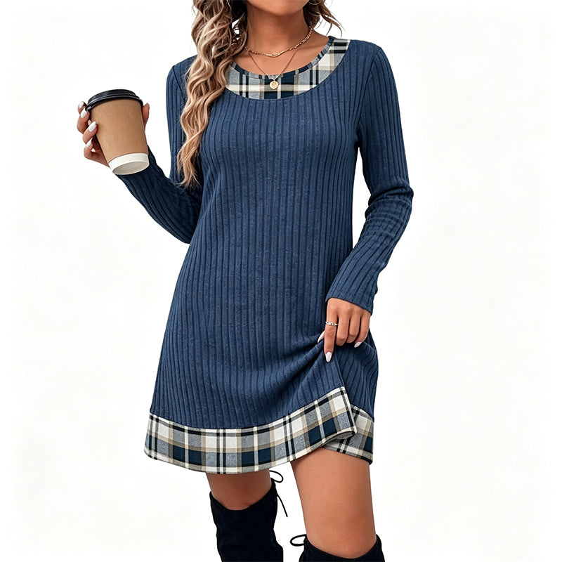 🔥 FINAL HOURS — Women's Casual Plaid Patchwork Knit Dress | Cozy & Chic Everyday Style