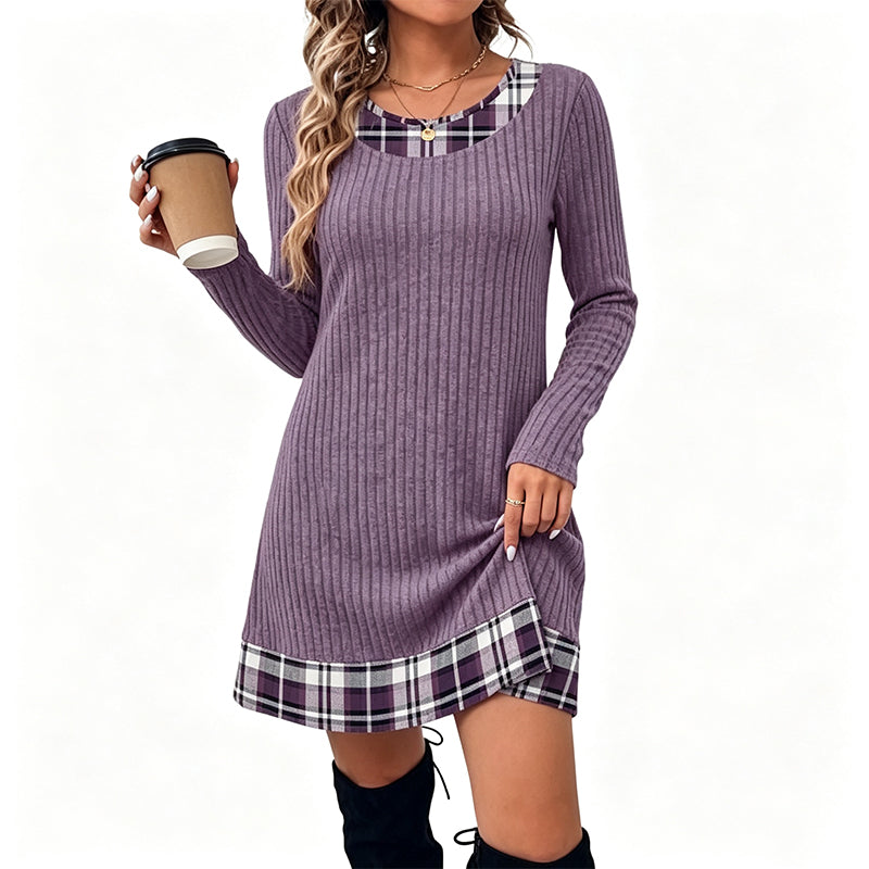 🔥 FINAL HOURS — Women's Casual Plaid Patchwork Knit Dress | Cozy & Chic Everyday Style