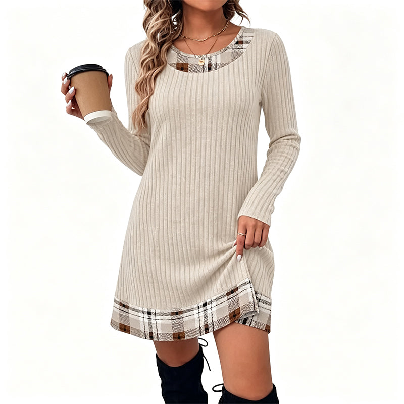 🔥 FINAL HOURS — Women's Casual Plaid Patchwork Knit Dress | Cozy & Chic Everyday Style