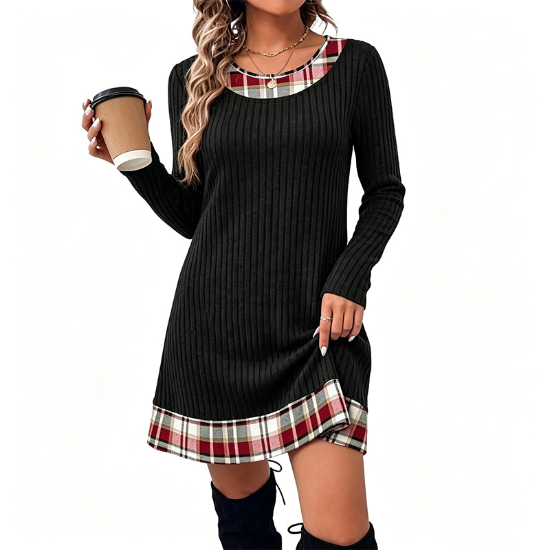 🔥 FINAL HOURS — Women's Casual Plaid Patchwork Knit Dress | Cozy & Chic Everyday Style