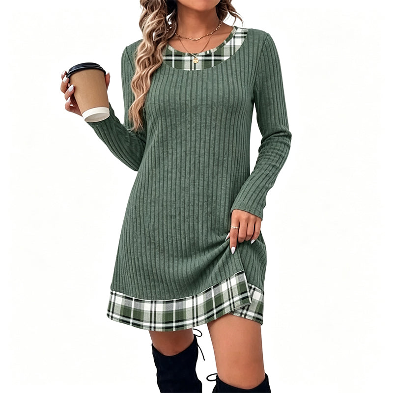 🔥 FINAL HOURS — Women's Casual Plaid Patchwork Knit Dress | Cozy & Chic Everyday Style