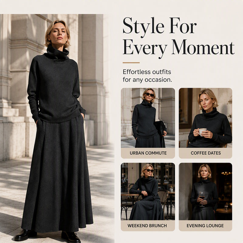 🔥 FINAL HOURS — Women's Turtleneck Top & Maxi Skirt Set | Chic & Effortless Everyday Style