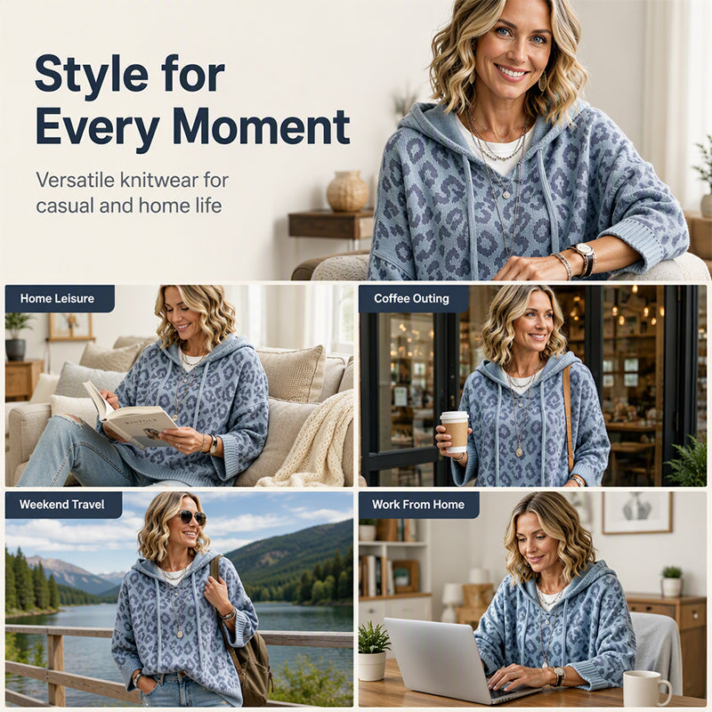 🔥 FINAL HOURS — Women's Leopard Print Knit Hoodie | Cozy & Chic Everyday Style