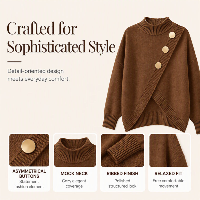 🔥 FINAL HOURS — Women's Asymmetric Hem Mock Neck Sweater | Chic & Cozy Knit Style