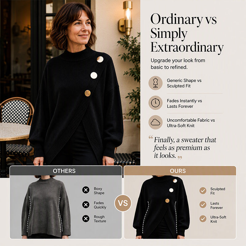 🔥 FINAL HOURS — Women's Asymmetric Hem Mock Neck Sweater | Chic & Cozy Knit Style