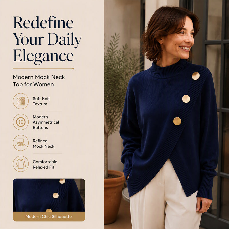 🔥 FINAL HOURS — Women's Asymmetric Hem Mock Neck Sweater | Chic & Cozy Knit Style