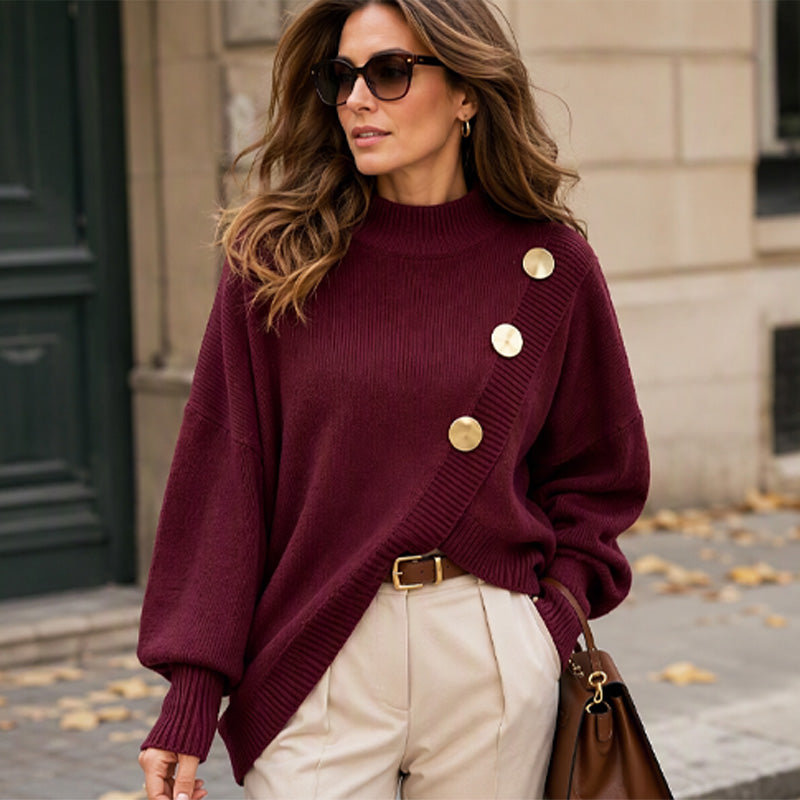 🔥 FINAL HOURS — Women's Asymmetric Hem Mock Neck Sweater | Chic & Cozy Knit Style