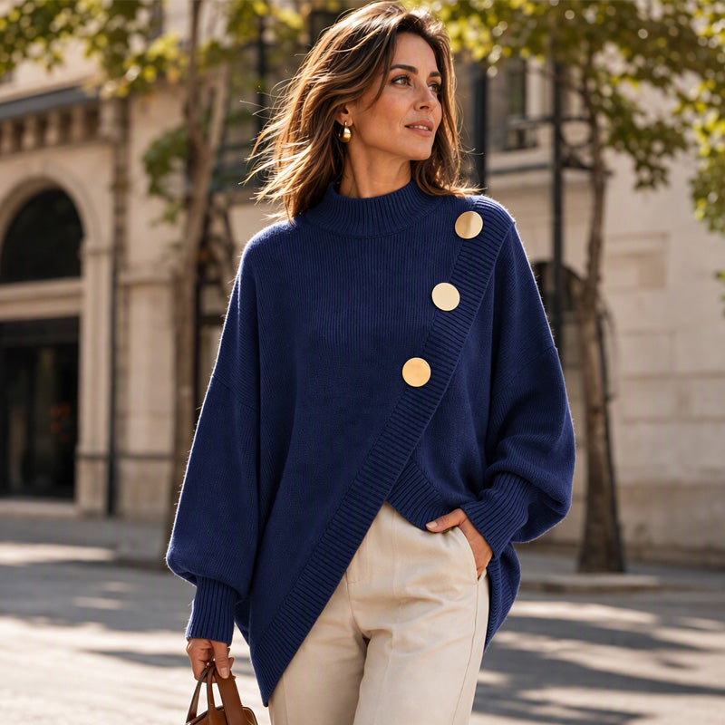 🔥 FINAL HOURS — Women's Asymmetric Hem Mock Neck Sweater | Chic & Cozy Knit Style