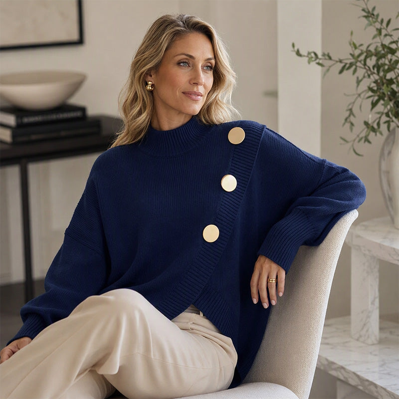 🔥 FINAL HOURS — Women's Asymmetric Hem Mock Neck Sweater | Chic & Cozy Knit Style