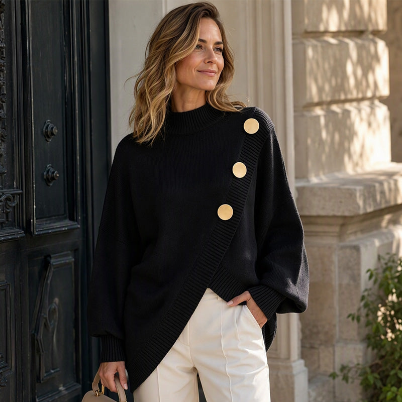🔥 FINAL HOURS — Women's Asymmetric Hem Mock Neck Sweater | Chic & Cozy Knit Style