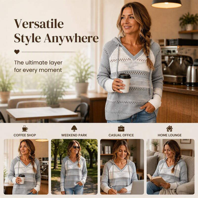 🔥 FINAL HOURS — Women's Color Block Knit Hoodie | Cozy & Chic Everyday Style