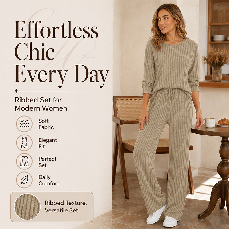 🔥 FINAL HOURS — Women's Ribbed Knit Top & Straight-Leg Pants Set | Cozy & Effortless Style
