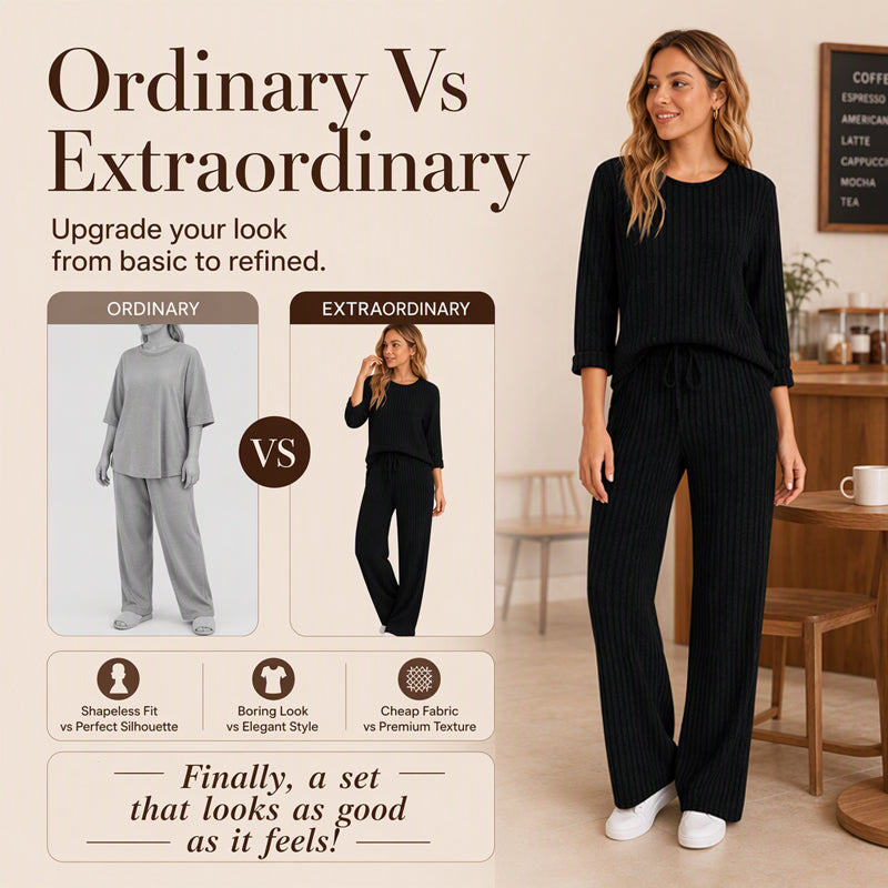 🔥 FINAL HOURS — Women's Ribbed Knit Top & Straight-Leg Pants Set | Cozy & Effortless Style