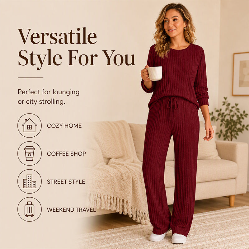 🔥 FINAL HOURS — Women's Ribbed Knit Top & Straight-Leg Pants Set | Cozy & Effortless Style