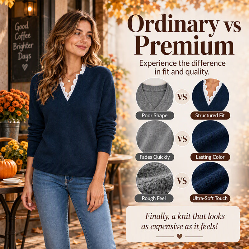 🖤 BLACK FRIDAY SALE 🖤 ☁️ Women's Mock Neck Knit Sweater | Elegant Lace Trim & Cozy Comfort