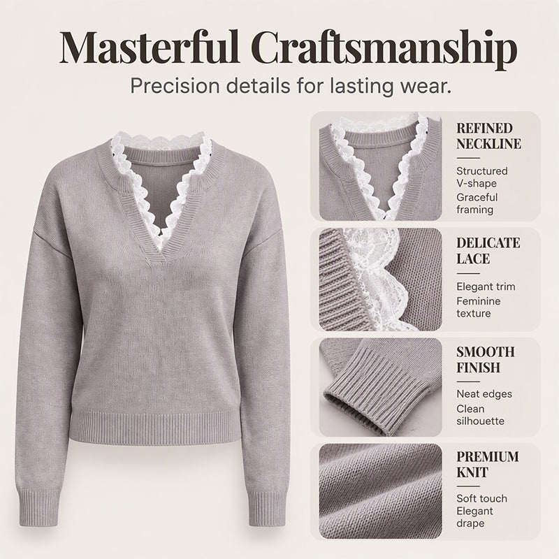🖤 BLACK FRIDAY SALE 🖤 ☁️ Women's Mock Neck Knit Sweater | Elegant Lace Trim & Cozy Comfort