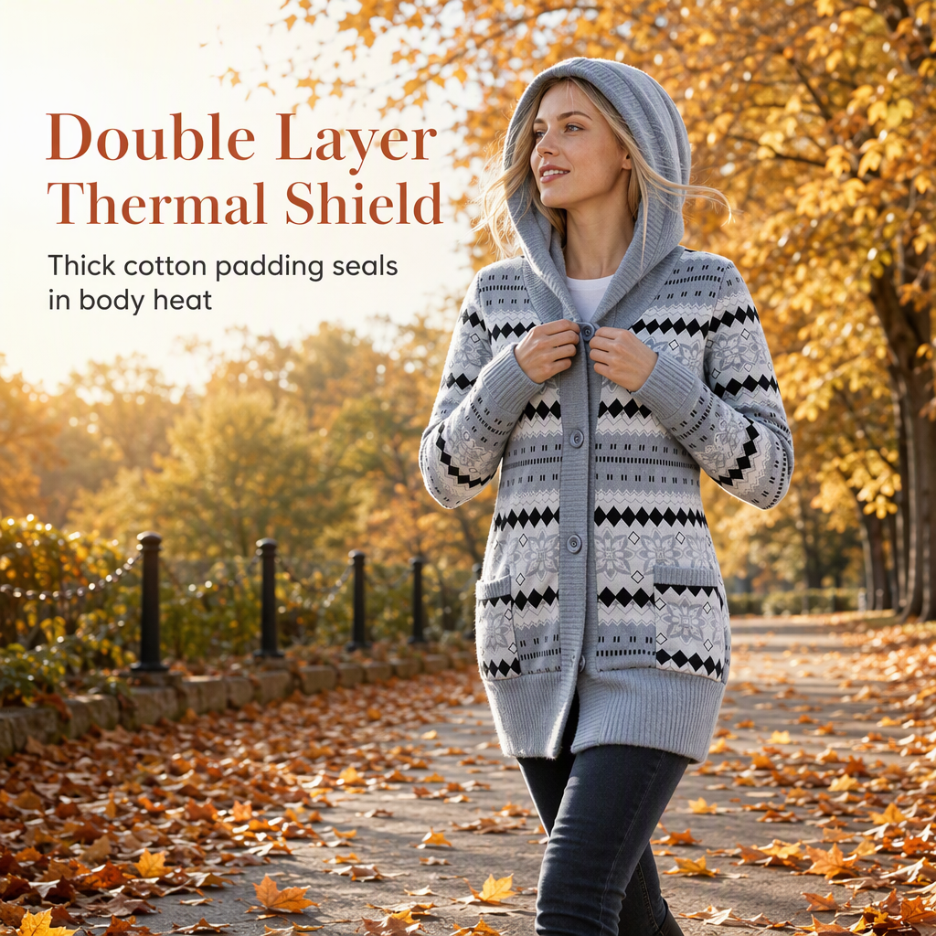 🖤 BLACK FRIDAY SALE 🖤 ☁️ Women's Mid-Length Hooded Knit Jacket | Cotton Lining & Cozy Comfort