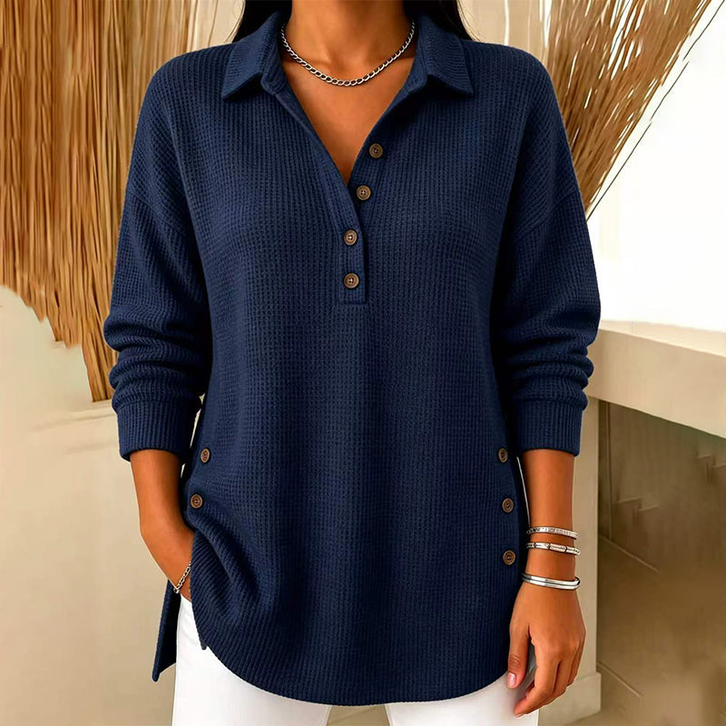 🖤 BLACK FRIDAY MEGA SALE 🖤 ☁️ Women's Waffle Knit Long-Sleeve Top | Cozy Texture & Relaxed Fit