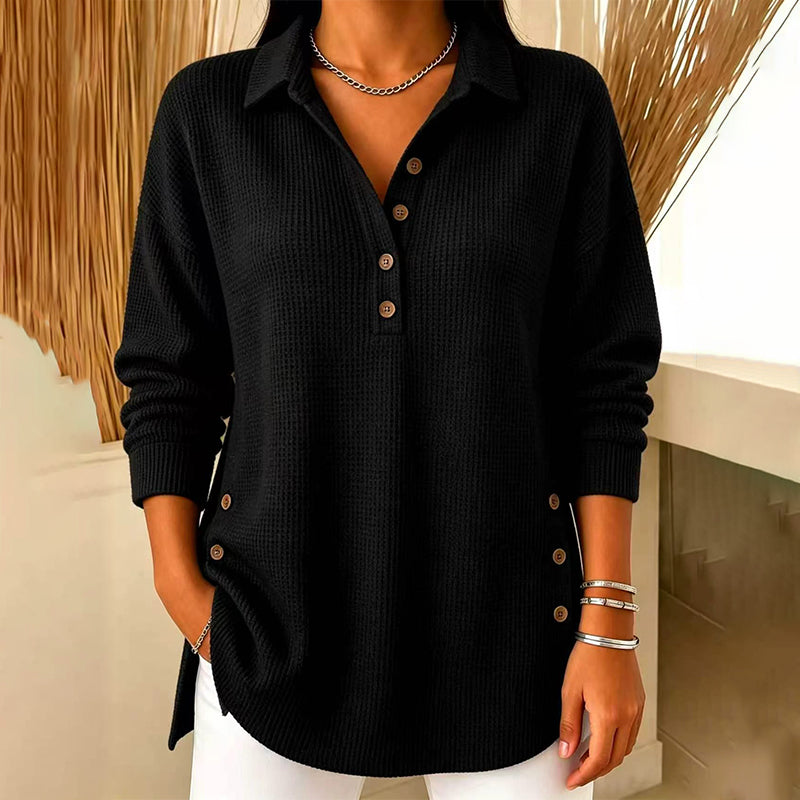 🖤 BLACK FRIDAY MEGA SALE 🖤 ☁️ Women's Waffle Knit Long-Sleeve Top | Cozy Texture & Relaxed Fit