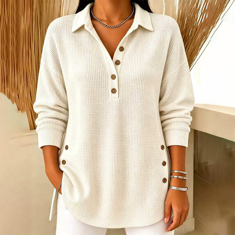 🖤 BLACK FRIDAY MEGA SALE 🖤 ☁️ Women's Waffle Knit Long-Sleeve Top | Cozy Texture & Relaxed Fit