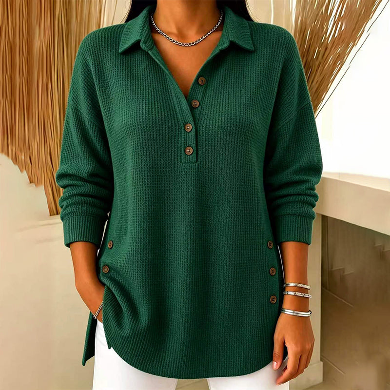 🖤 BLACK FRIDAY MEGA SALE 🖤 ☁️ Women's Waffle Knit Long-Sleeve Top | Cozy Texture & Relaxed Fit
