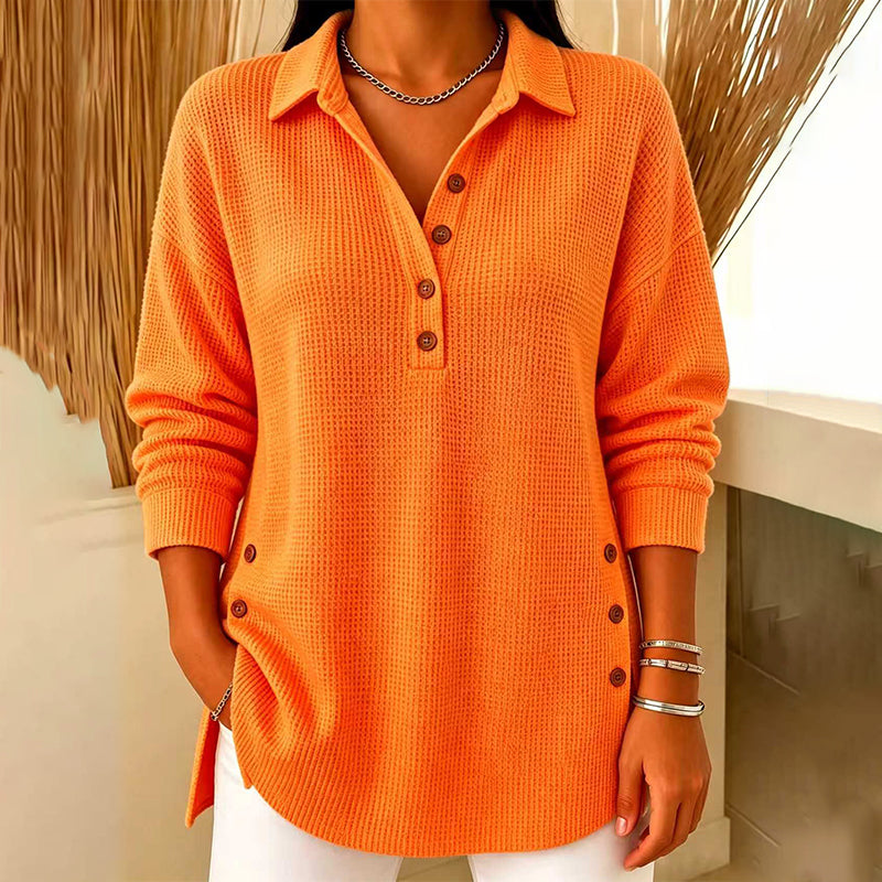 🖤 BLACK FRIDAY MEGA SALE 🖤 ☁️ Women's Waffle Knit Long-Sleeve Top | Cozy Texture & Relaxed Fit