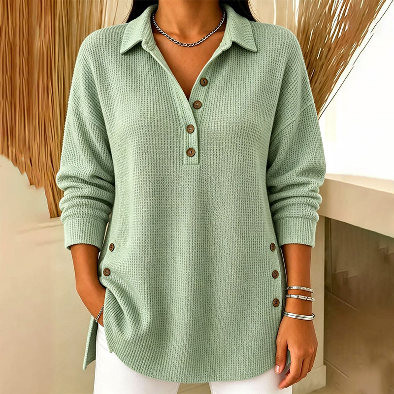 🖤 BLACK FRIDAY MEGA SALE 🖤 ☁️ Women's Waffle Knit Long-Sleeve Top | Cozy Texture & Relaxed Fit