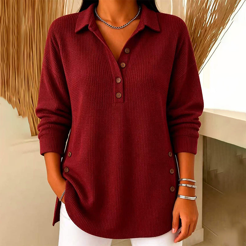 🖤 BLACK FRIDAY MEGA SALE 🖤 ☁️ Women's Waffle Knit Long-Sleeve Top | Cozy Texture & Relaxed Fit