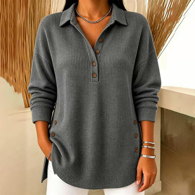 🖤 BLACK FRIDAY MEGA SALE 🖤 ☁️ Women's Waffle Knit Long-Sleeve Top | Cozy Texture & Relaxed Fit