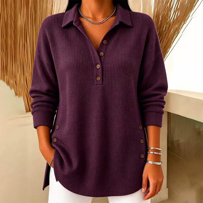 🖤 BLACK FRIDAY MEGA SALE 🖤 ☁️ Women's Waffle Knit Long-Sleeve Top | Cozy Texture & Relaxed Fit