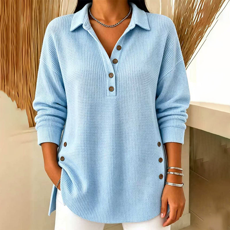 🖤 BLACK FRIDAY MEGA SALE 🖤 ☁️ Women's Waffle Knit Long-Sleeve Top | Cozy Texture & Relaxed Fit