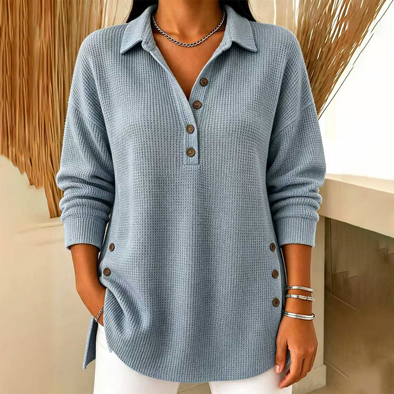 🖤 BLACK FRIDAY MEGA SALE 🖤 ☁️ Women's Waffle Knit Long-Sleeve Top | Cozy Texture & Relaxed Fit