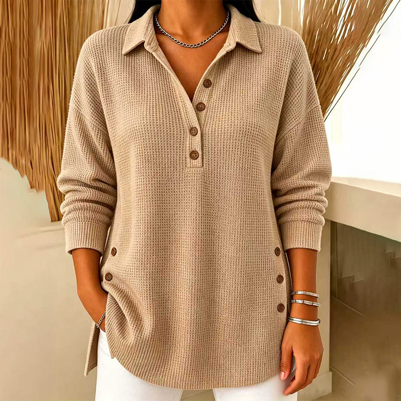 🖤 BLACK FRIDAY MEGA SALE 🖤 ☁️ Women's Waffle Knit Long-Sleeve Top | Cozy Texture & Relaxed Fit