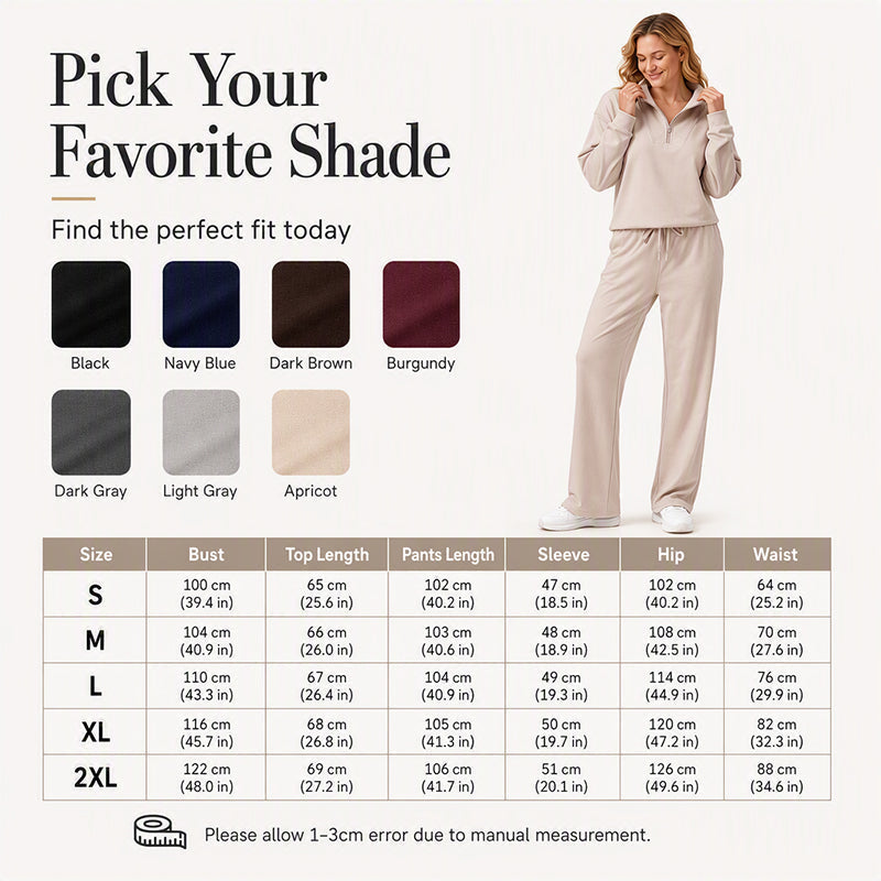 🖤 BLACK FRIDAY SALE 🖤 ☁️ Women's Half-Zip Lapel Top & Wide-Leg Pants Set | Chic Collar & Relaxed Fit
