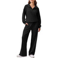 🖤 BLACK FRIDAY SALE 🖤 ☁️ Women's Half-Zip Lapel Top & Wide-Leg Pants Set | Chic Collar & Relaxed Fit
