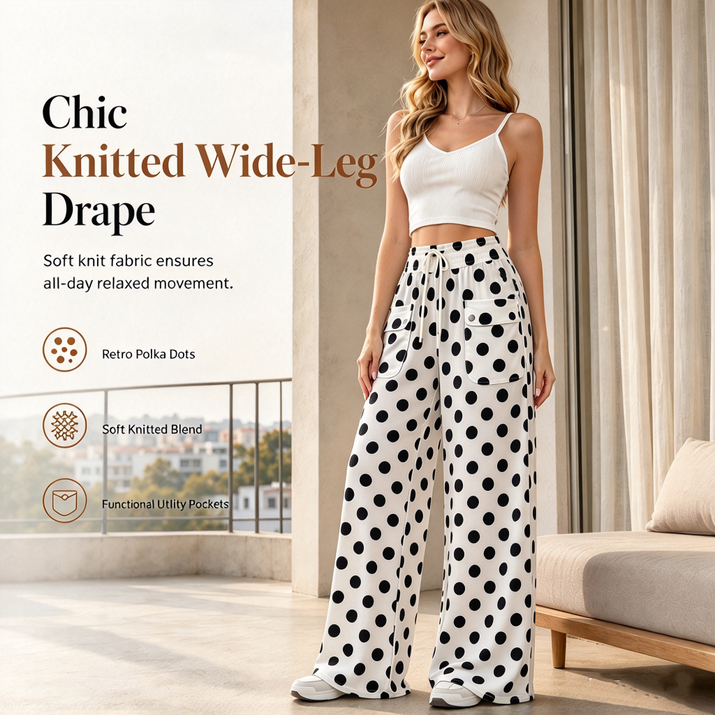 🖤 BLACK FRIDAY SALE 🖤 ☁️ Women's Polka Dot Wide-Leg Pants | Casual Style & Relaxed Fit