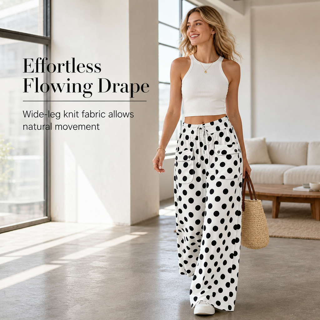 🖤 BLACK FRIDAY SALE 🖤 ☁️ Women's Polka Dot Wide-Leg Pants | Casual Style & Relaxed Fit